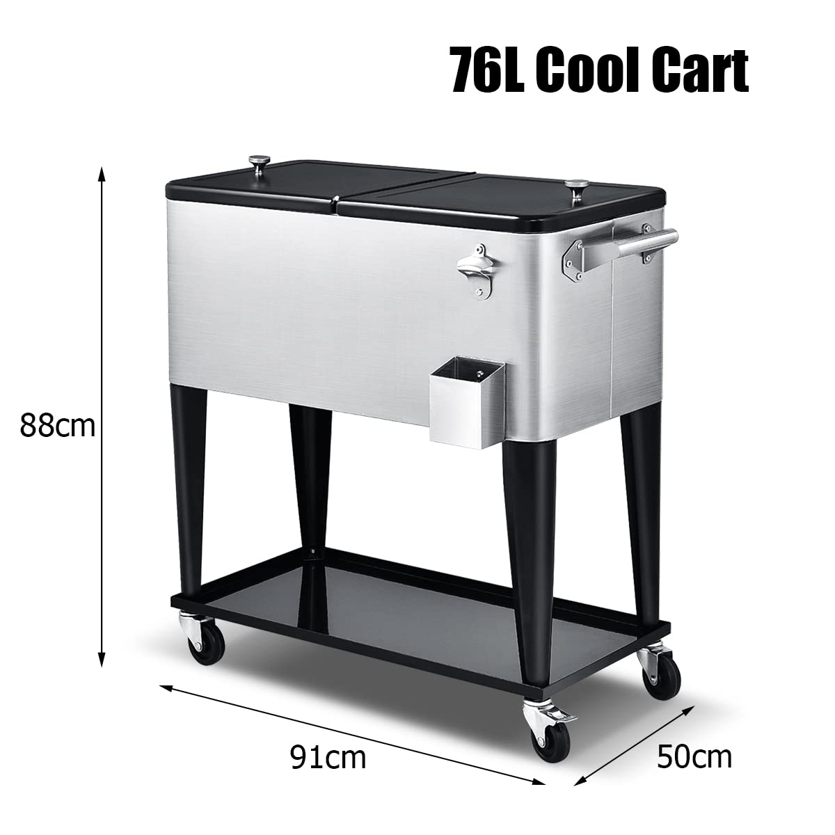 Giantex 80-Quart Rolling Ice Chest Stainless Steel Beverage Cooler Cart with Wheels Bottle Opener