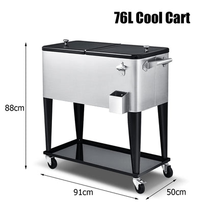 Giantex 80-Quart Rolling Ice Chest Stainless Steel Beverage Cooler Cart with Wheels Bottle Opener