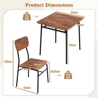 Rectangular Breakfast Kitchen Table Set with 2 Chairs and Storage Rack