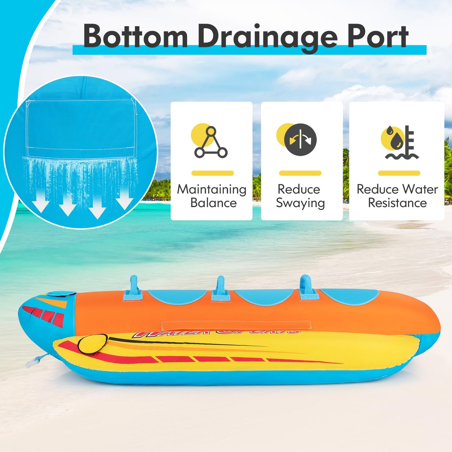1-3 Riders Inflatable Banana Boat Towable Tube for Boating with Full Nylon Cover
