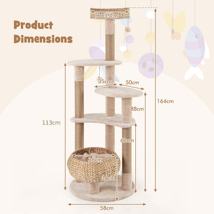 164cm Cats Climbing Tower with Jute Scratching Posts