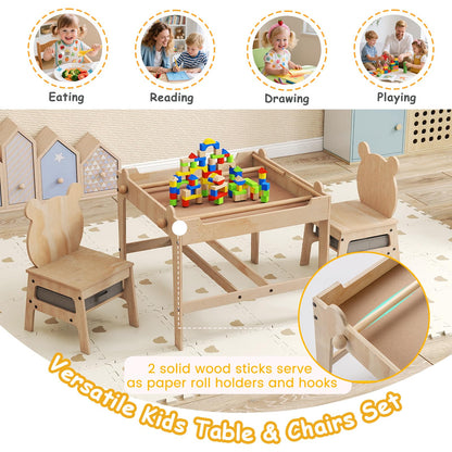 Kids Table and Chairs 4 in 1 Wooden Activity Desk Set (Bear Shape)