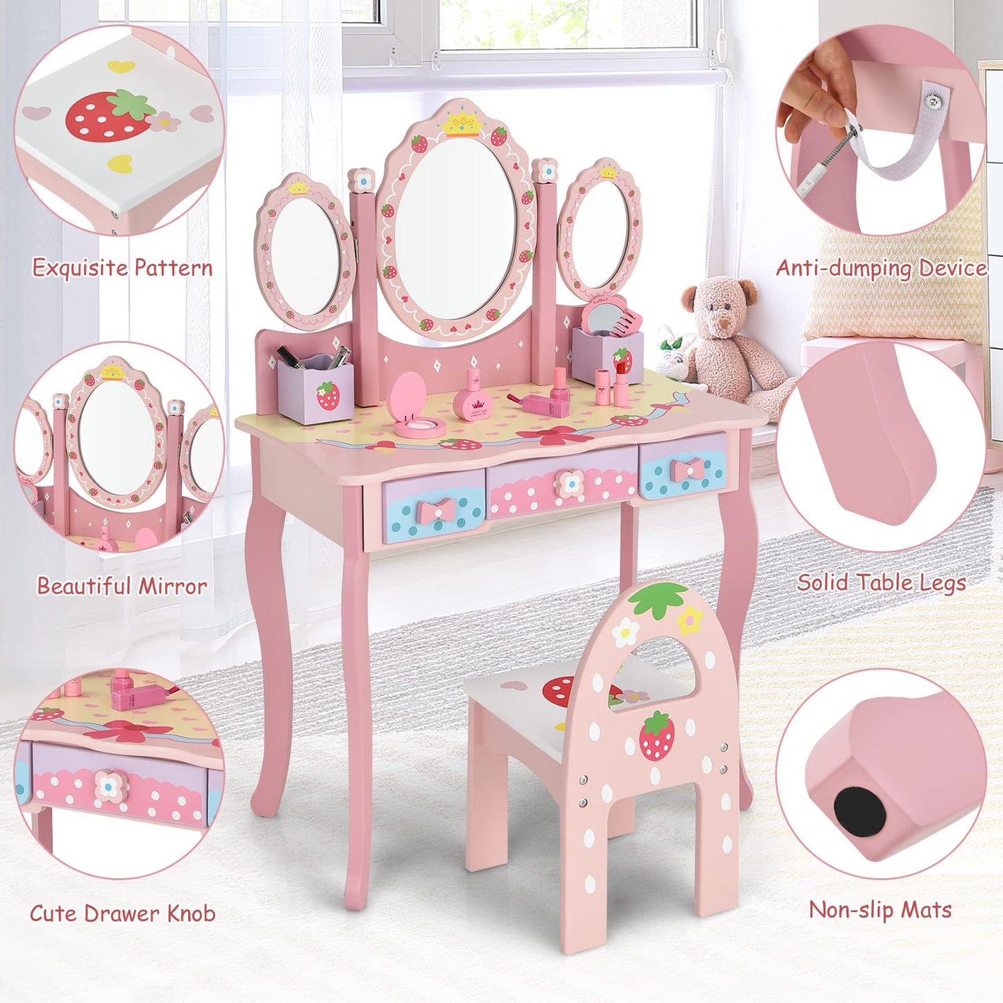 2-in-1 Kids Vanity Table and Chair Set