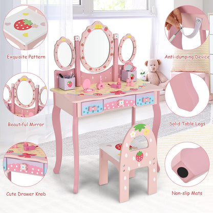 2-in-1 Kids Vanity Table and Chair Set