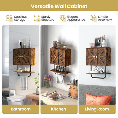 Bathroom Wall Cabinet with Double Door and Open Shelf and Towel Rack