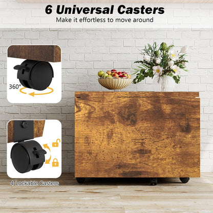 120cm Extendable and Foldable Coffee Table with Storage Cabinet and Wheels