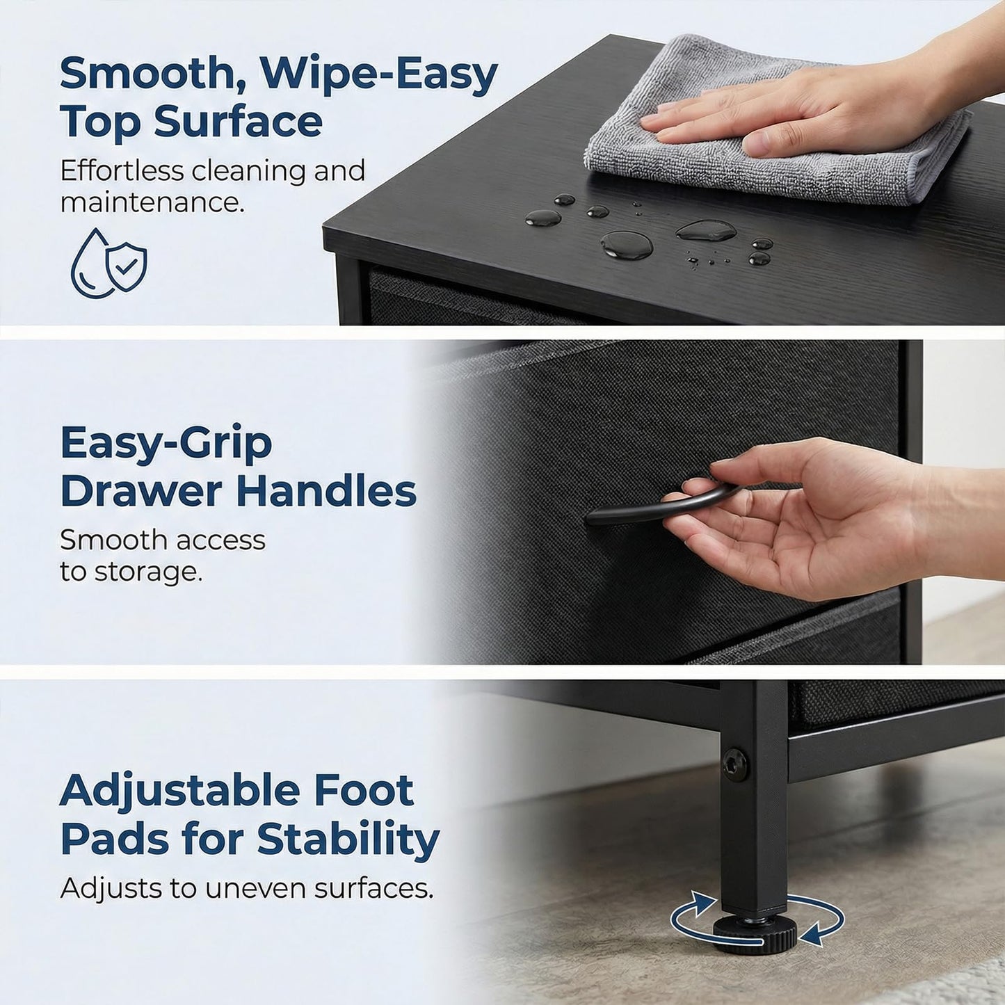 Nightstand Set of 2 End Table with Fabric Drawers for Bedroom