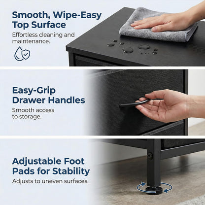 Nightstand Set of 2 End Table with Fabric Drawers for Bedroom