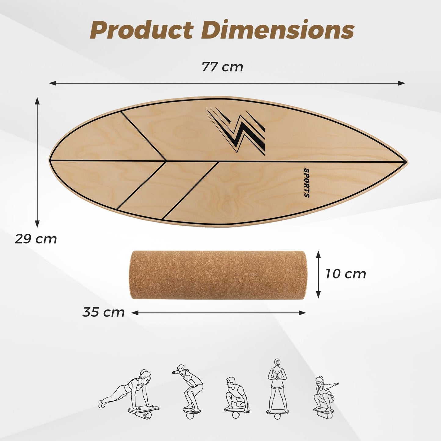 Wooden Balance Board, Surfing Skate Balance Trainer with Roller