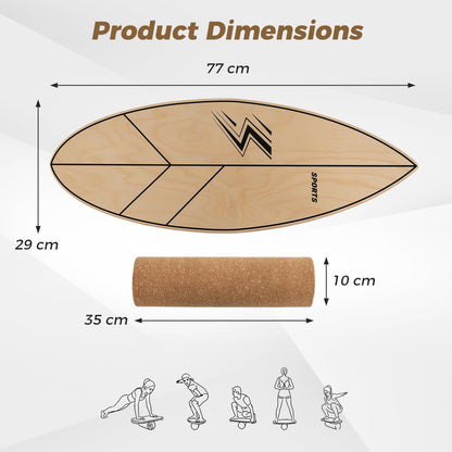 Wooden Balance Board, Surfing Skate Balance Trainer with Roller