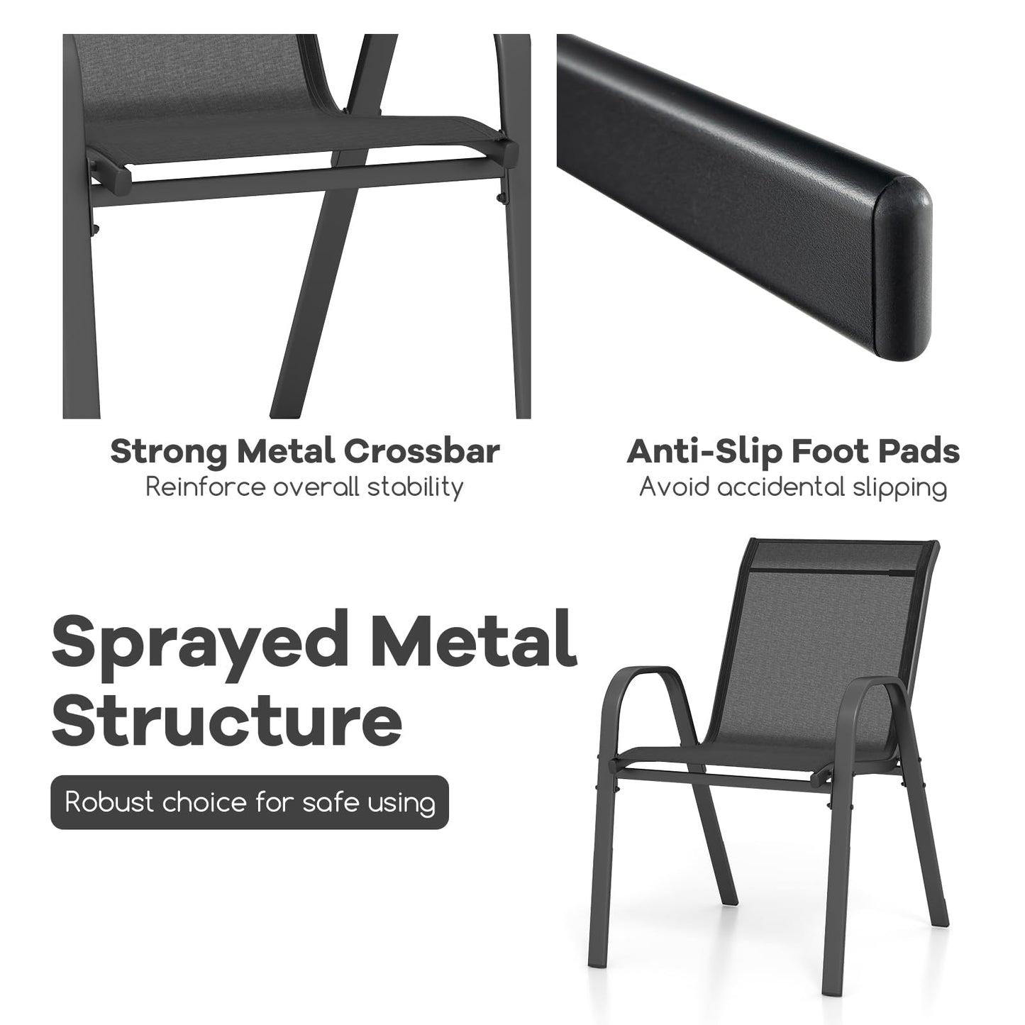 Set of 4 Patio Chairs with Armrests for Garden Deck and Porch