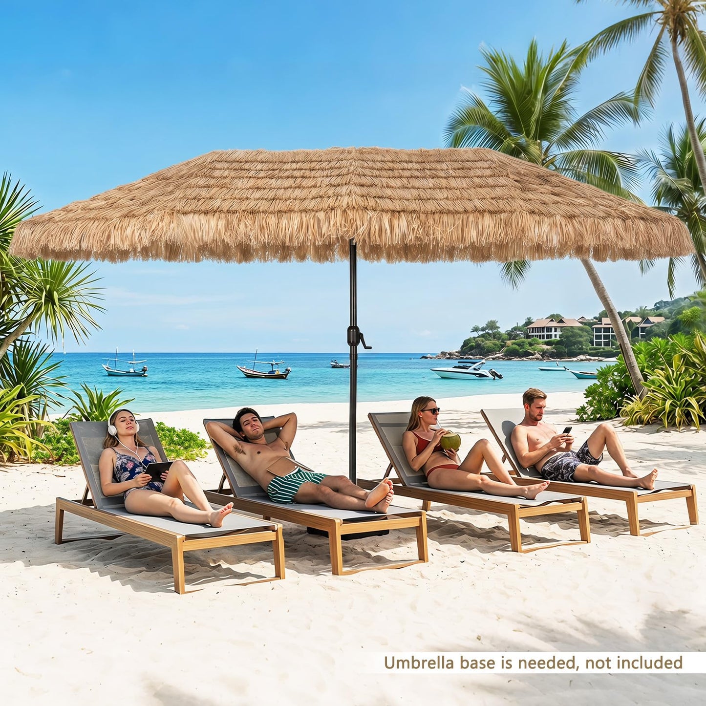 4.5m Double-Sided Thatched Tiki Parasol, Outdoor Extra Large Sun Umbrella