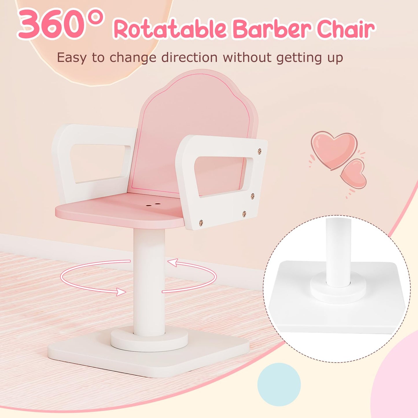 Kids Hair Salon Play Set with LED Lighted Mirror Wooden Pretend Hair Salon Station