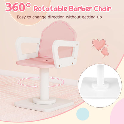 Kids Hair Salon Play Set with LED Lighted Mirror Wooden Pretend Hair Salon Station