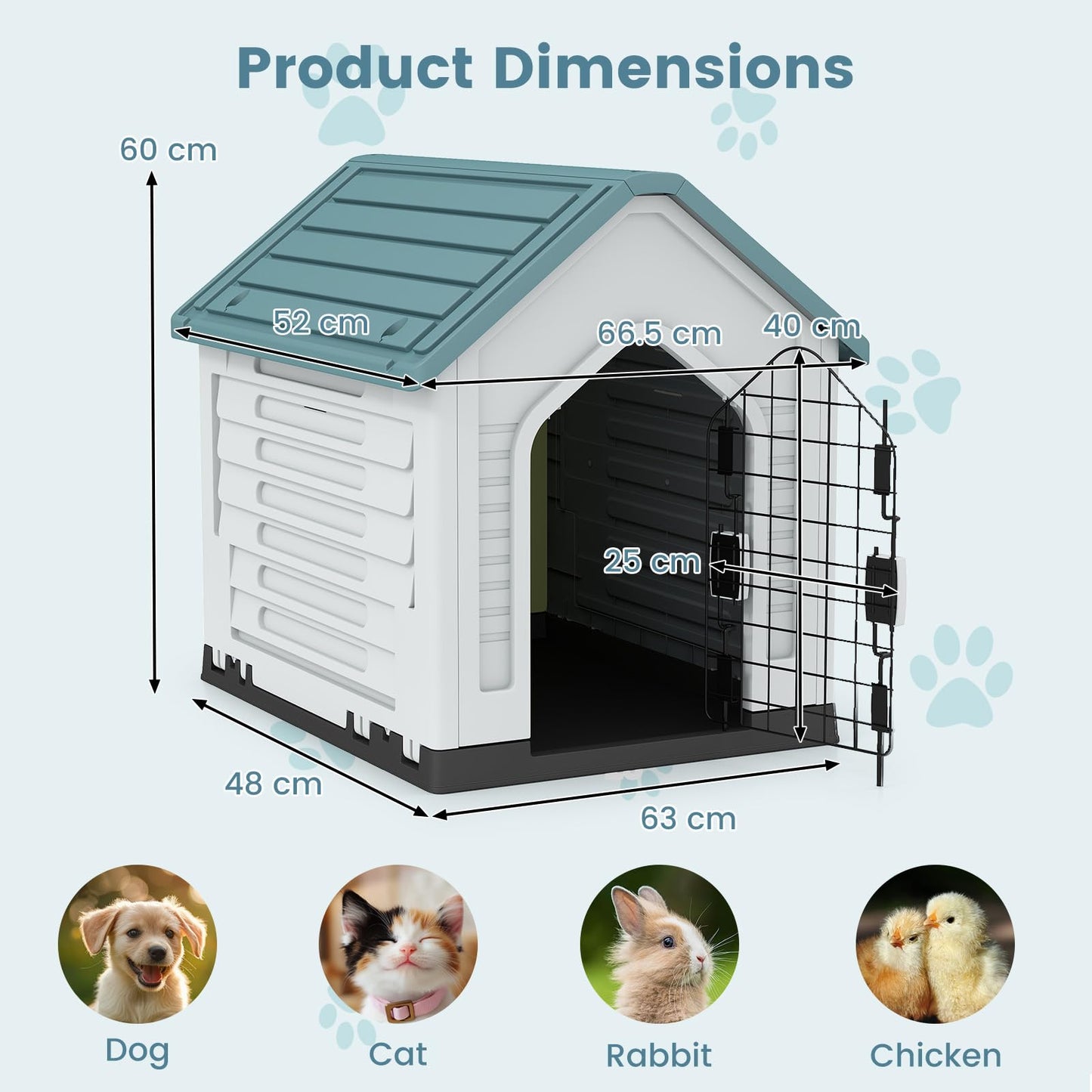 Plastic Dog House, Indoor Outdoor Pet Shelter with Metal Lockable Door