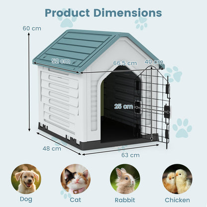 Plastic Dog House, Indoor Outdoor Pet Shelter with Metal Lockable Door