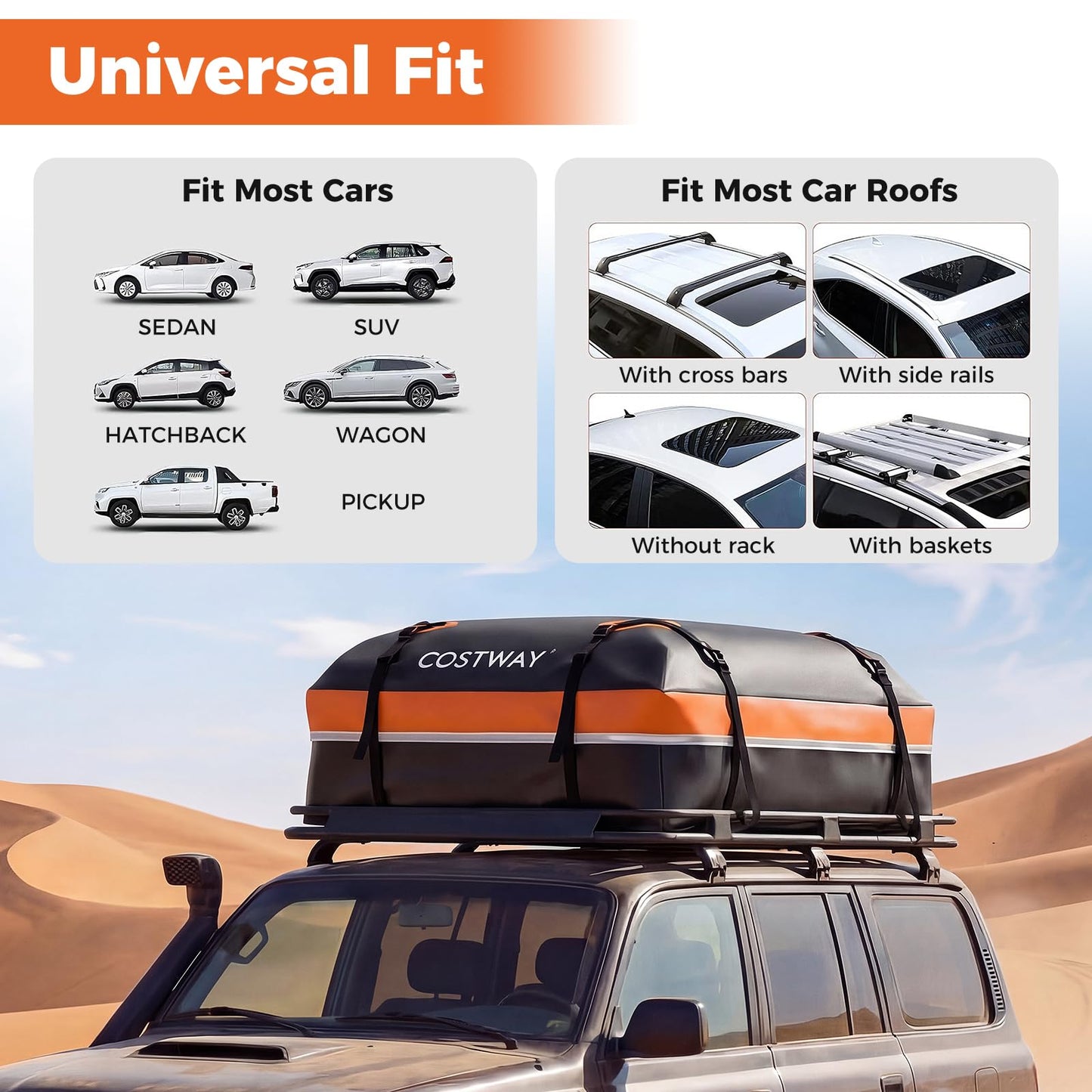 15/21 Cubic Feet Car Roof Bag, 100% Waterproof Roofing Cargo Carrier with Anti-Slip Mat