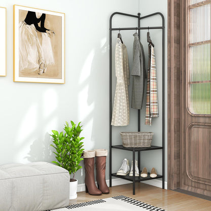 Corner Coat Rack with Shelves and Top Hanger