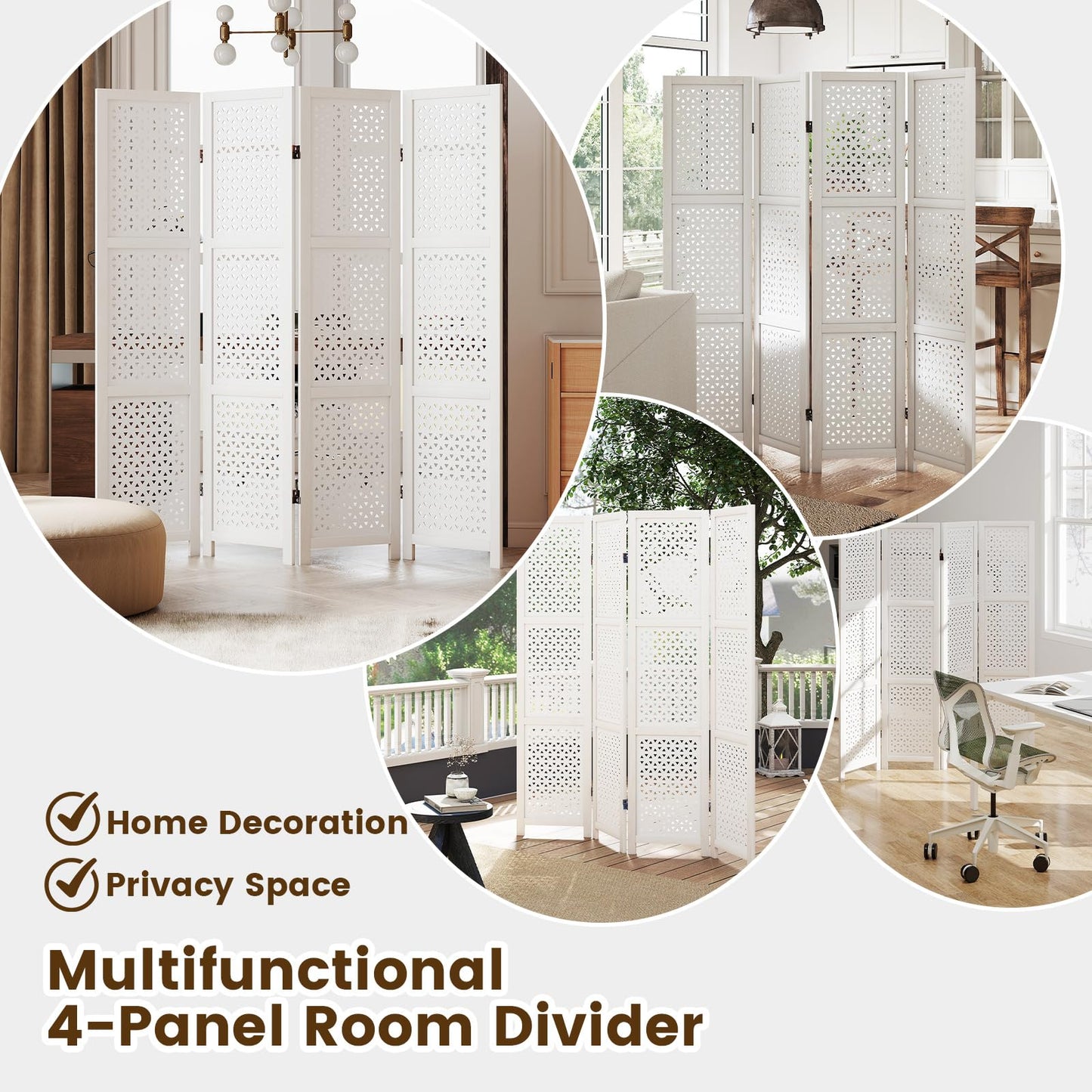 4 Panel Folding Room Divider for Living Room Bedroom Office