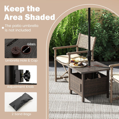 Outdoor Side Table with 2 Weighted Sand Bags and 4.9cm Umbrella Hole