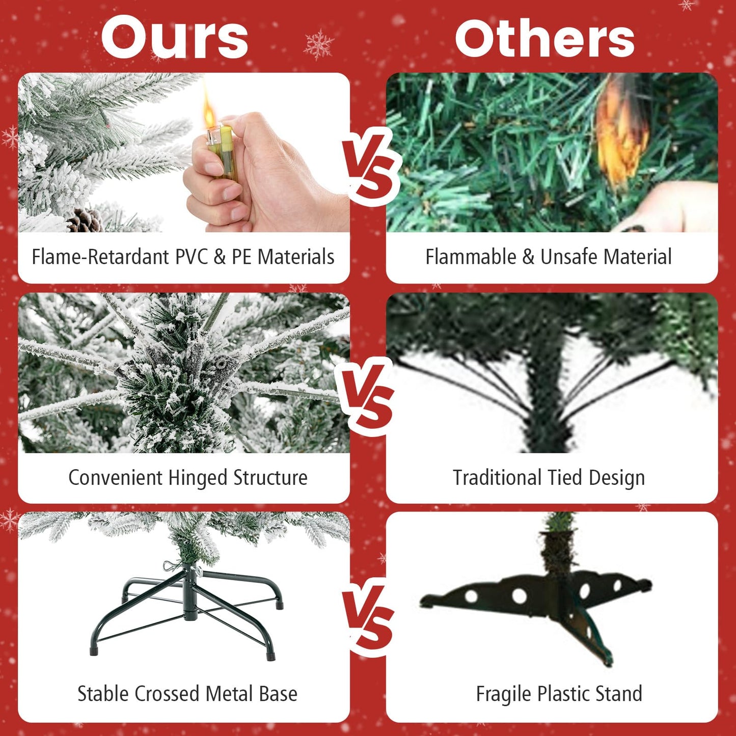 4.5 FT Artificial Xmas Tree with Pine Needles, LED Lights and Pinecones