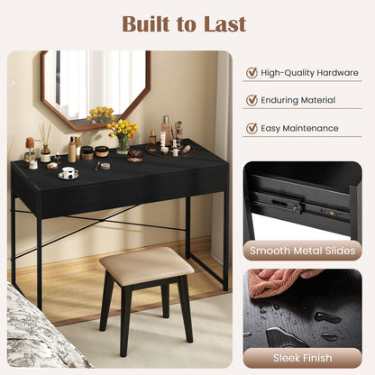 Computer Desk with 2 Drawers Vanity Table with Heavy-Duty Metal Frame