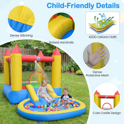 Inflatable Bounce House, Kids Water Park Wet Dry with Splash Pool, Water Slide