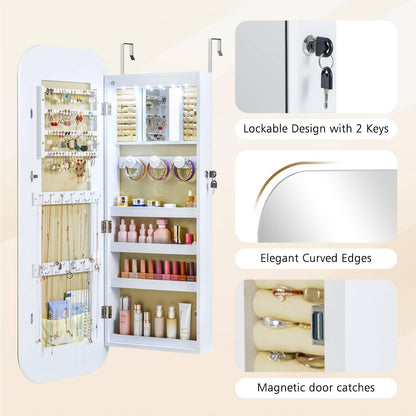 Lockable Jewelry Cabinet with Full-Length Mirror and Storage Shelves