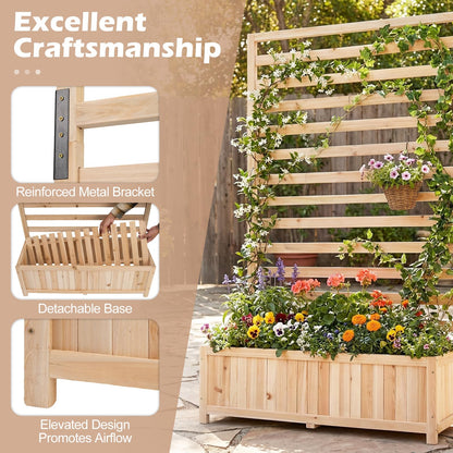 Wooden Planter with Trellis, Raised Garden Bed with Liner, Drainage Design