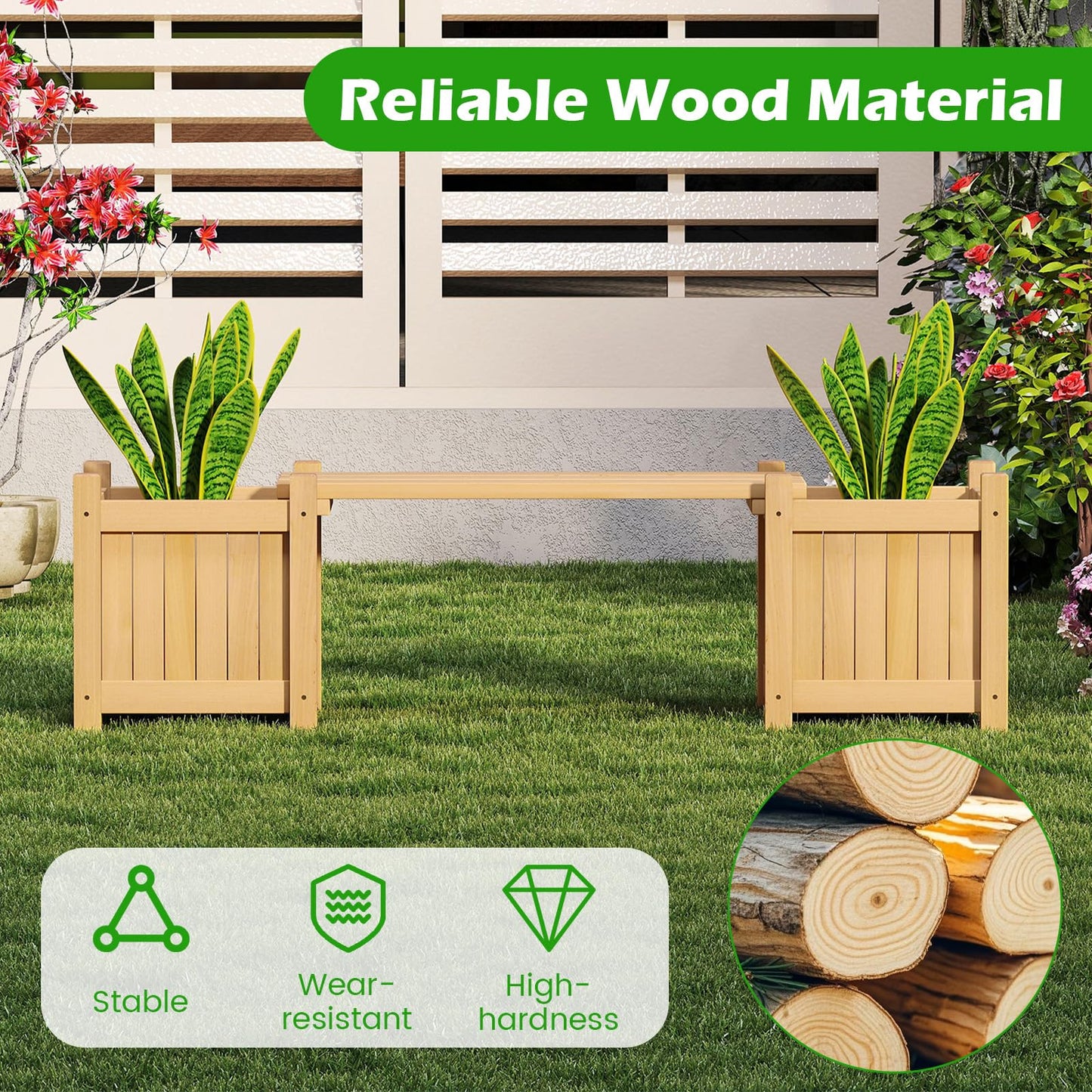 3-in-1 Wooden Planter, Raised Garden Bed, Teak Oil Finish Outdoor Flower Box