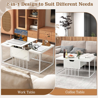 Lift Up Top Coffee Table, Marble Center Table with Hidden Storage