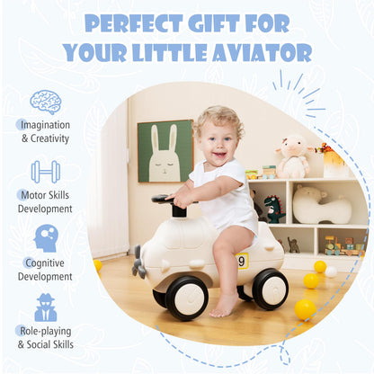 Kids Plane Ride On Toy Car with Cute Propeller and Flexible Steering Wheel