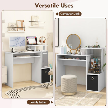 Space-saving Computer Desk with Open Shelf and Fabric Storage Drawer