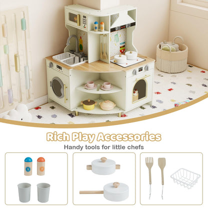 Wooden Corner Kitchen Playset with Working Faucet and Realist Sounds