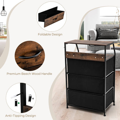 3-Drawer Dresser with Wooden Top and Front for Bedroom Living Room