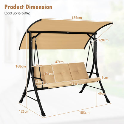 3 Seater Garden Hammock Bench Chair with Adjustable Canopy and Soft Cushions