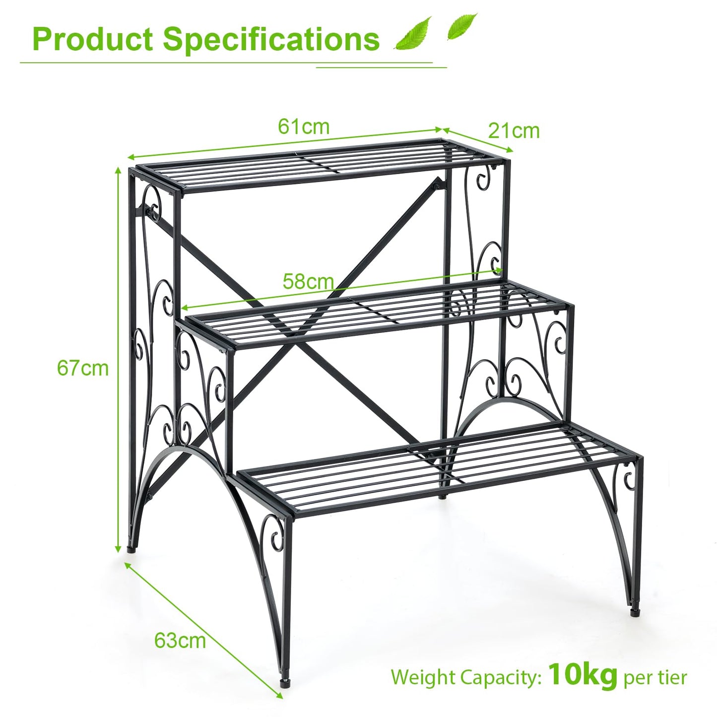 3 Tier Metal Plant Stand for Indoor Outdoor Balcony Garden Yard