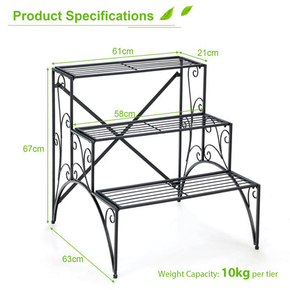 3 Tier Metal Plant Stand for Indoor Outdoor Balcony Garden Yard