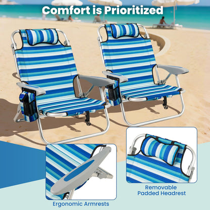 Folding Backpack Beach Chair, Adjustable Position Camping Chair