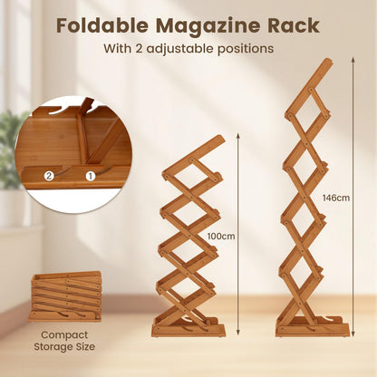 5 Tier Foldable Bamboo Magazine Rack with 2 Adjustable Positions