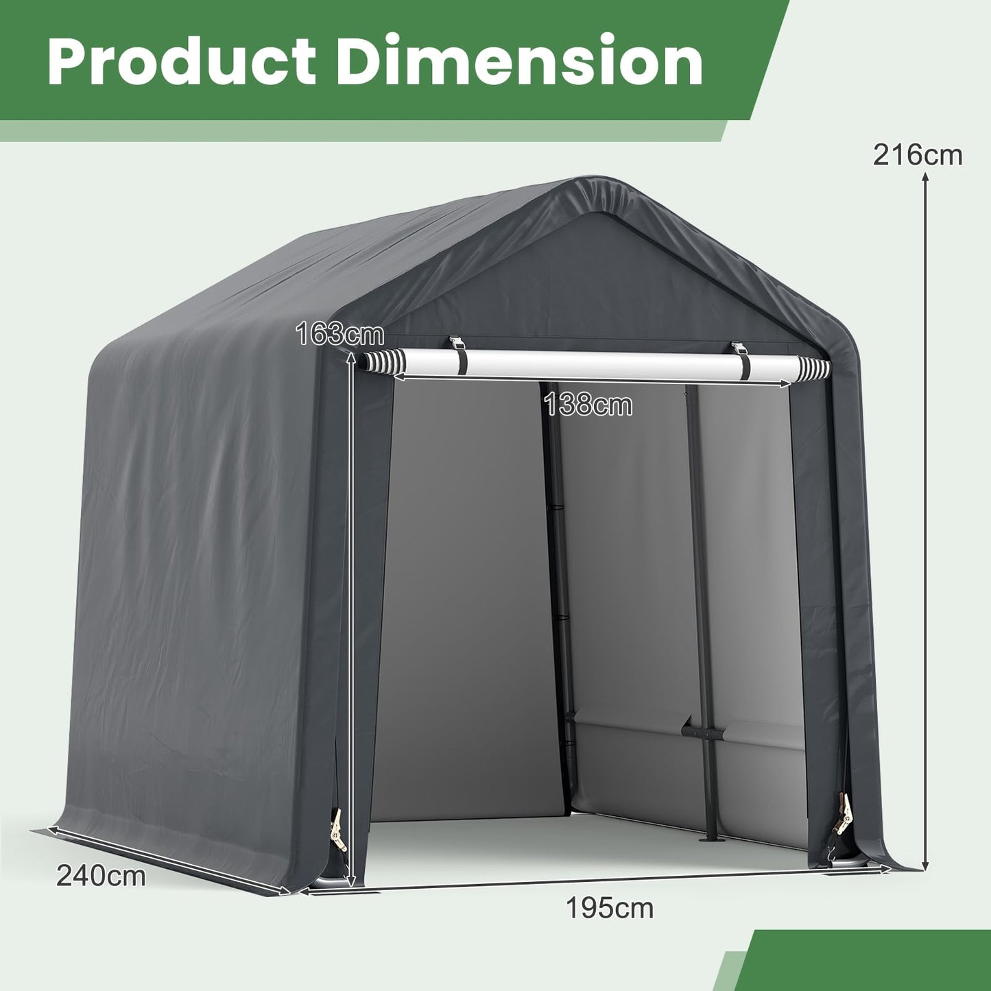 Outdoor Portable Storage Shelter with Roll up Zipper Door