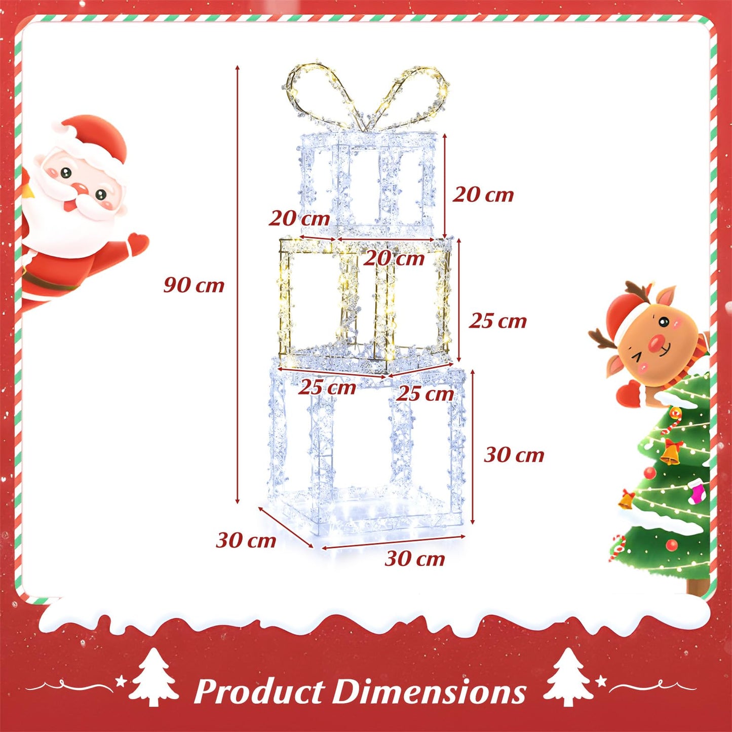 Set of 3 Pre-Lit Christmas Present Box Lights with LED Lights