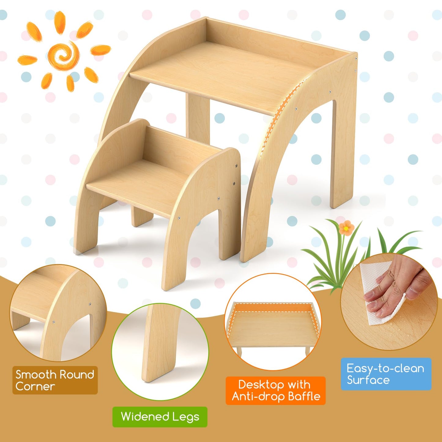 Wooded Toddler Kids Desk and Chair Set with Proper Height