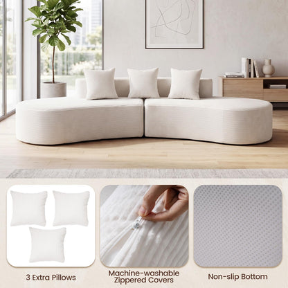 306cm Curved Sofa Couch, 5-Seater Sectional Boneless Sofa Bed with 3 Comfy Pillows