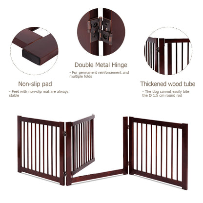 Freestanding Foldable Wooden Pet Gate with 360°Hinges and Lockable Door
