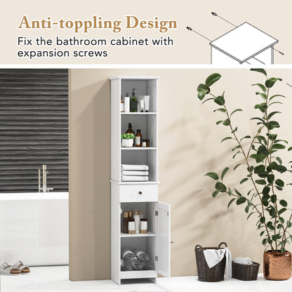 Wooden Freestanding Slim Storage Cupboard with Adjustable Shelves