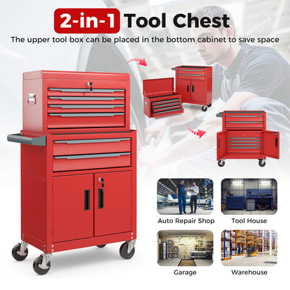 6-Drawer Rolling Tool Chest with Universal Wheels and Hooks