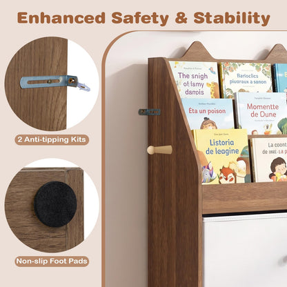 Kids Bookshelf, Wooden Children Bookcase with Drawer