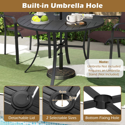Patio Dining Table 108CM Round Metal Slat Table with Umbrella Hole