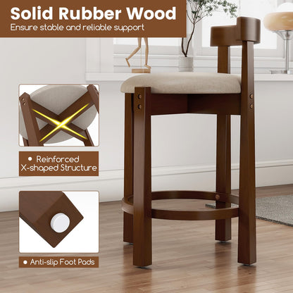 62cm Counter Height Bar Stools Set of 2 with Backrests and Footrests